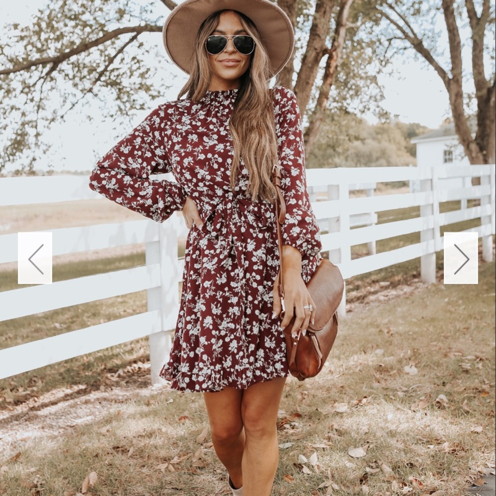 Mock neck wine floral dress